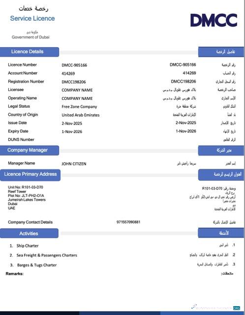 Download UAE Dubai service license Word and PDF template Photoshop template